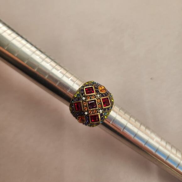 Heidi Daus Cocktail Ring Ornate Bombay Red Multi Crystal Bronze Size 8 - Picture 6 of 11
